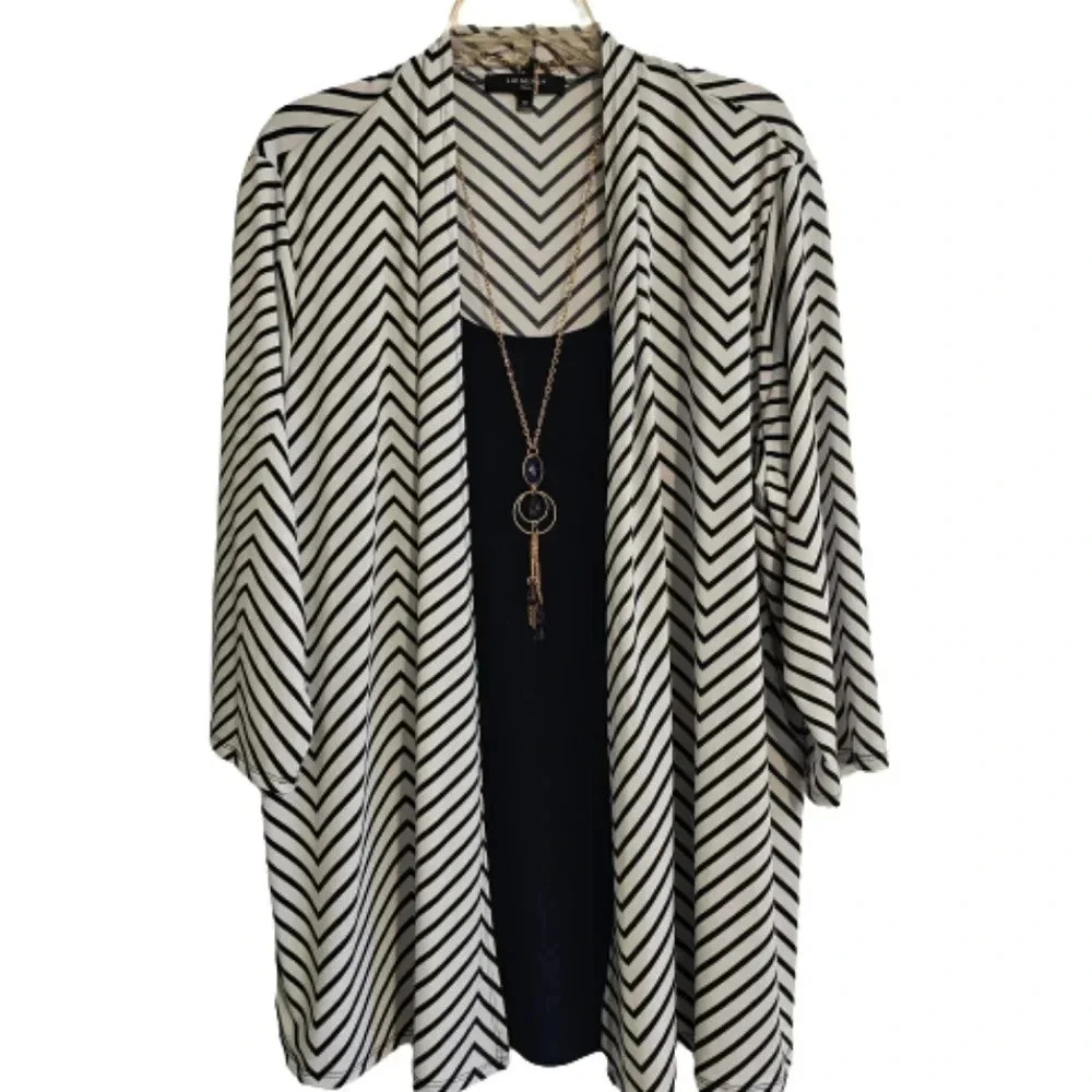 Liz McCoy Navy/White  Stripe jacket with Attached tank top, detachable necklace